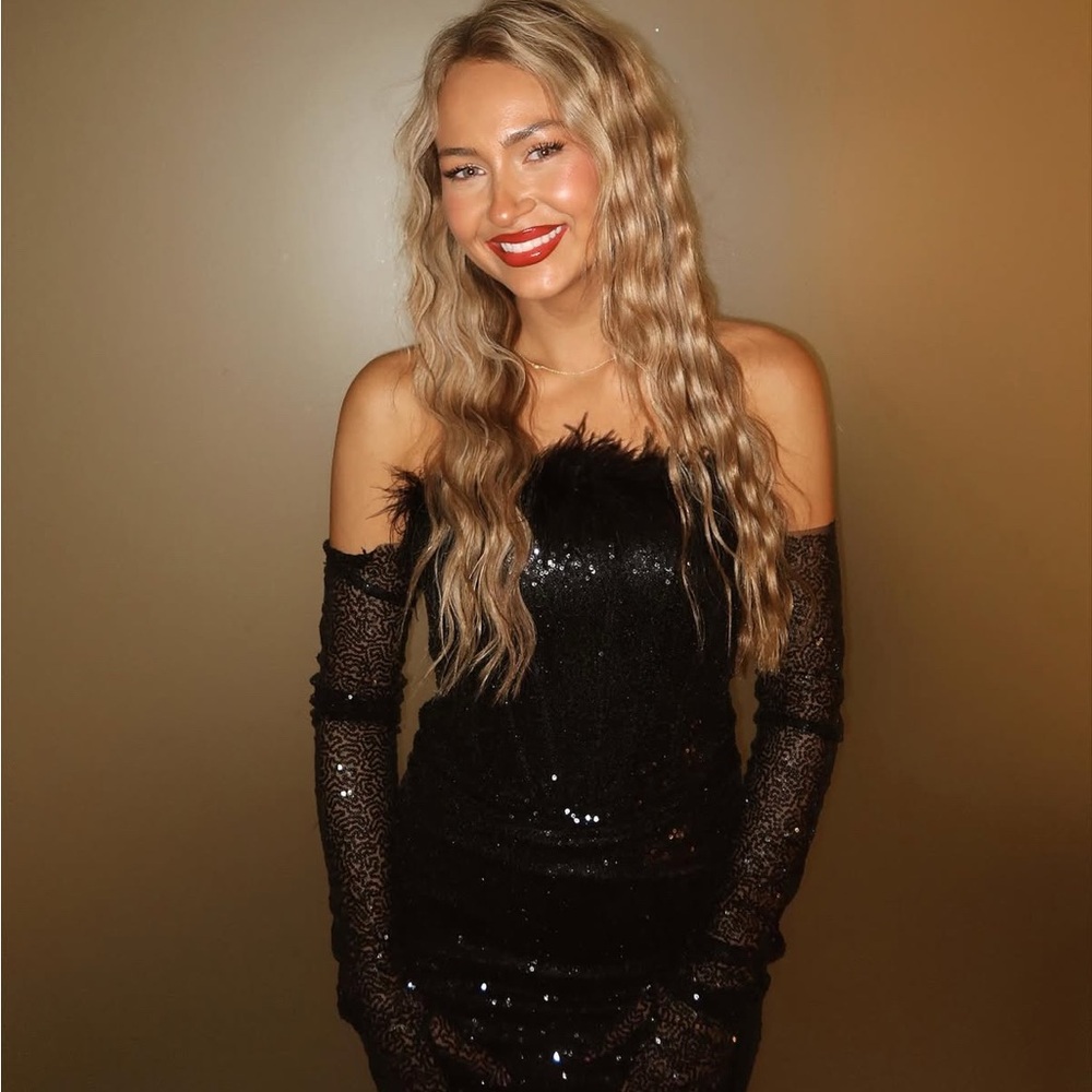 Black Sequin Mini Dress + Sleeves
